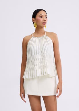 Relaxed Pleated Halter Shell Top