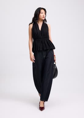 Denim Mid Waist Panelled Barrel Jeans