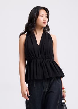 Georgette V-neck Peplum Top