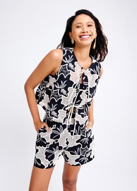 Relaxed Round Neck Shell Top in Midnight Blooms Broderie