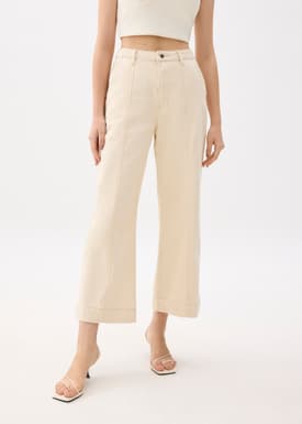 Cotton High Waist Straight Leg Pants