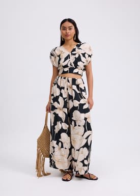 Elastic High Waist Wide Leg Pants in Garden City Blooms