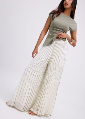 Elastic Pleated Wide Leg Pants