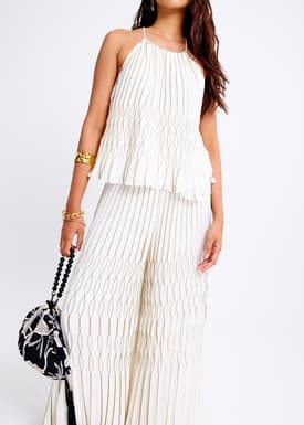Elastic Pleated Wide Leg Pants