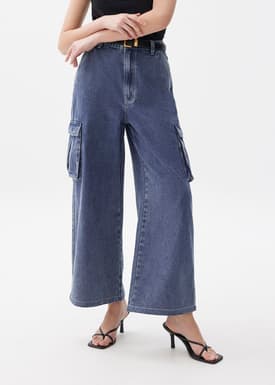 Denim Cargo Straight Leg Jeans