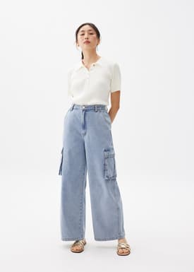 Denim Cargo Straight Leg Jeans