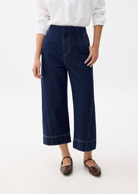 Denim Cropped Wide Leg Culottes