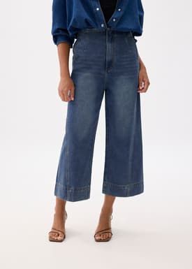 Denim Cropped Wide Leg Culottes