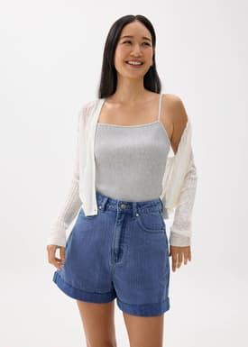 High Waist Denim A-line Shorts