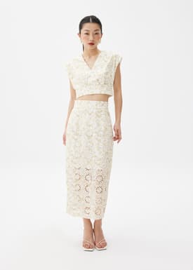 Floral Broderie Pencil Midaxi Skirt