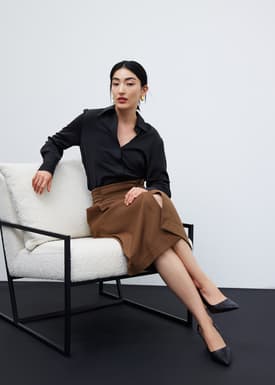 Belted Front Wrap Column Midi Skirt