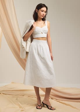 Broderie High Waist A-line Midi Skirt