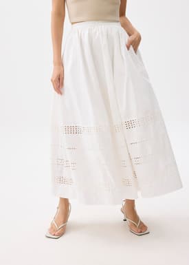 Elastic Broderie Fit & Flare Midaxi Skirt