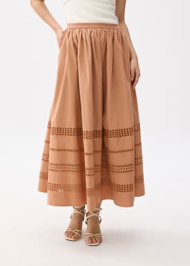 Elastic Broderie Fit & Flare Midaxi Skirt