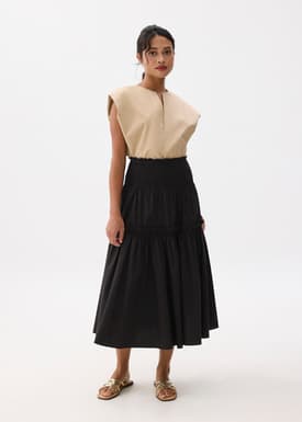 High Waist Tiered A-line Maxi Skirt