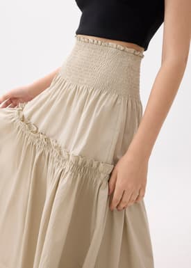 High Waist Tiered A-line Maxi Skirt