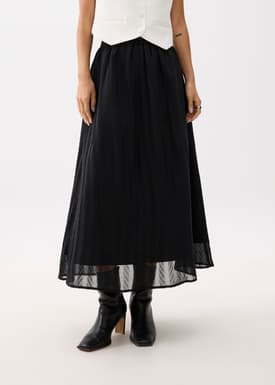Elastic High Waist Crinkled Flare Maxi Skirt