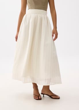 Elastic High Waist Crinkled Flare Maxi Skirt