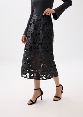 Vegan Leather Lace A-line Midaxi Skirt