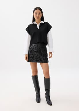 Vegan Leather Lace A-line Mini Skirt