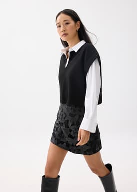 Vegan Leather Lace A-line Mini Skirt
