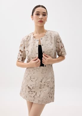 Vegan Leather Lace A-line Mini Skirt