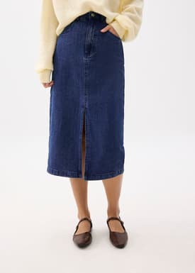 Striped Denim Column Midaxi Skirt