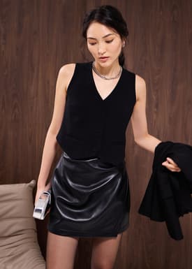 High Waist Vegan Leather A-line Mini Skirt