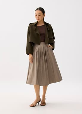 High Waist Pleated Flare Midi Skirt