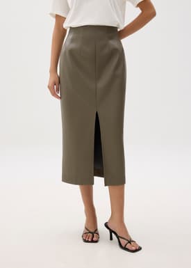 High Waist Vegan Leather Pencil Skirt