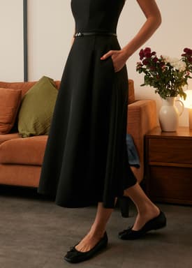 High Waist Flare Midi Skirt