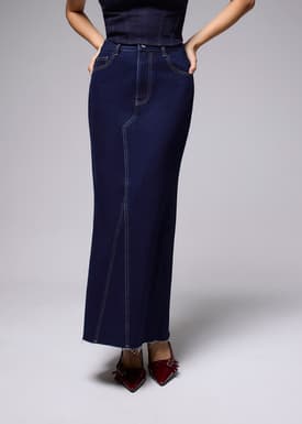 Denim Mid Waist A-line Maxi Skirt