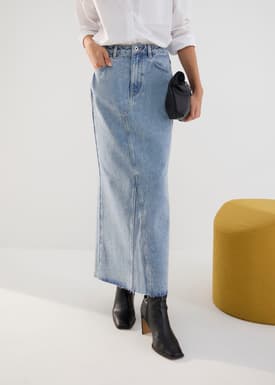 Denim Mid Waist A-line Maxi Skirt