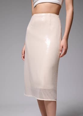 Sequin High Waist Column Midi Skirt