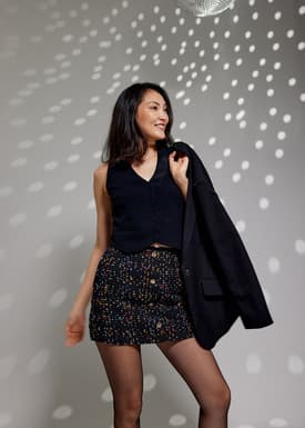 Tweed High Waist A-line Mini Skirt