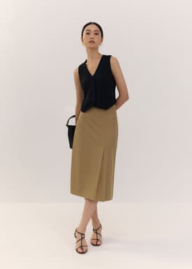 Pleated High Waist Column Midi Skirt