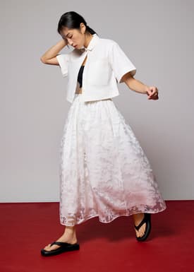 Elastic Jacquard High Waist Flare Maxi Skirt