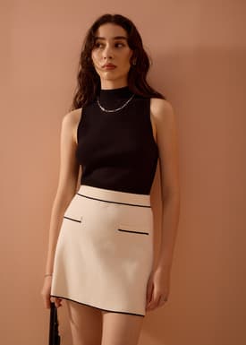 Contrast Knit A-Line Mini Skirt