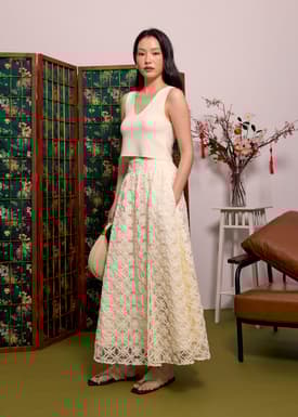 Lace High Waist Flare Maxi Skirt