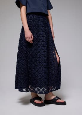 Lace High Waist Flare Maxi Skirt