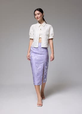 Brocade High Waist Column Midi Skirt