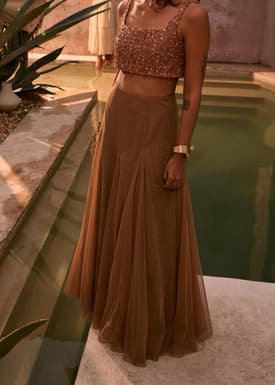 Elastic Mesh Flare Maxi Skirt