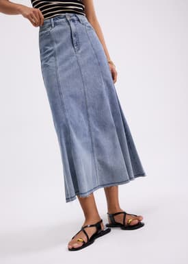 Denim Panelled A-line Skirt