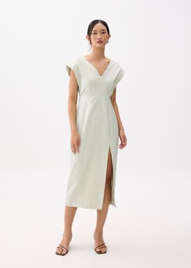 Striped V-neck Column Midaxi Dress