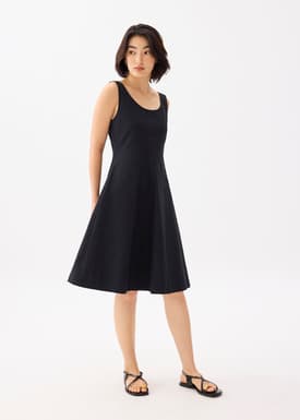 Cotton Scoop Neck Swing Midi Dress