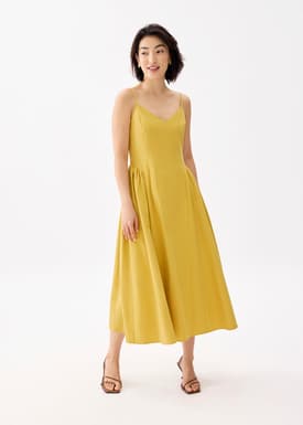 V-neck Drop Waist Fit & Flare Midaxi Dress
