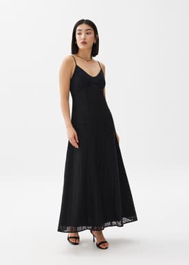 Padded Lace V-Neck Flare Maxi Dress