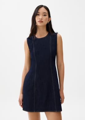 Denim Round Neck Shift Mini Dress