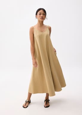 Cotton V-neck Trapeze Midaxi Dress