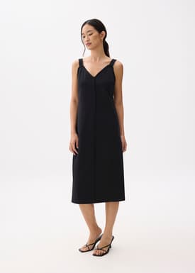 Cotton V-neck Column Midi Dress